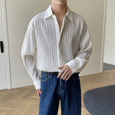 Hearujoy Youth Pleated Long-Sleeve Korean Shirts For Men Oversize Men‘s Loose Elegant British Solid Color Cardigan Shirts Autumn Winter